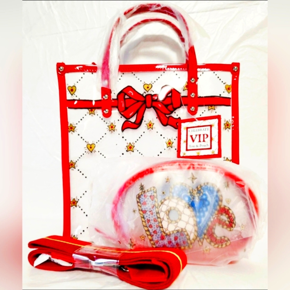 #0439 Brighton Red and White VIP Tote with Love Design